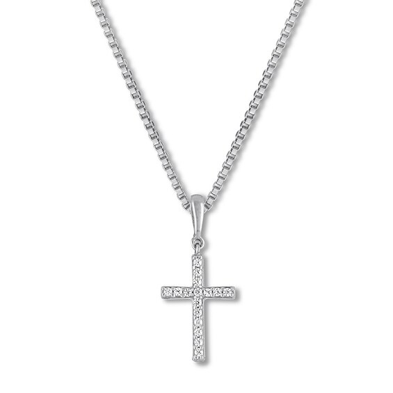 Previously Owned Diamond Cross Necklace 1/15 ct tw Round-cut 10K White Gold 18"