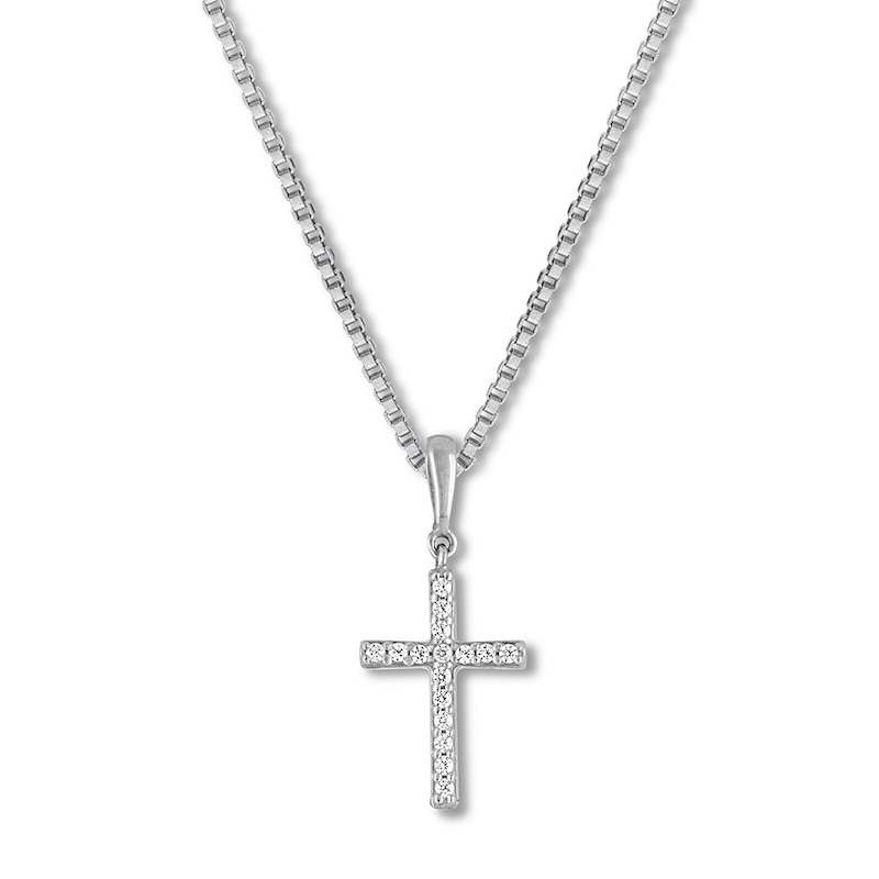 Main Image 1 of Previously Owned Diamond Cross Necklace 1/15 ct tw Round-cut 10K White Gold 18"