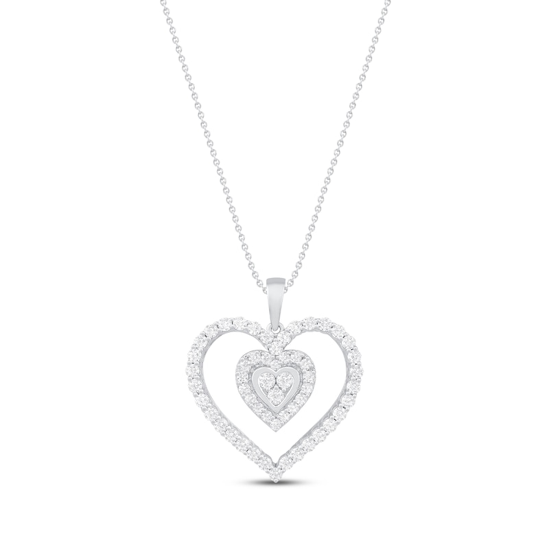 Main Image 1 of Previously Owned Diamond Heart Necklace 1 ct tw Round-cut 10K White Gold 19&quot;
