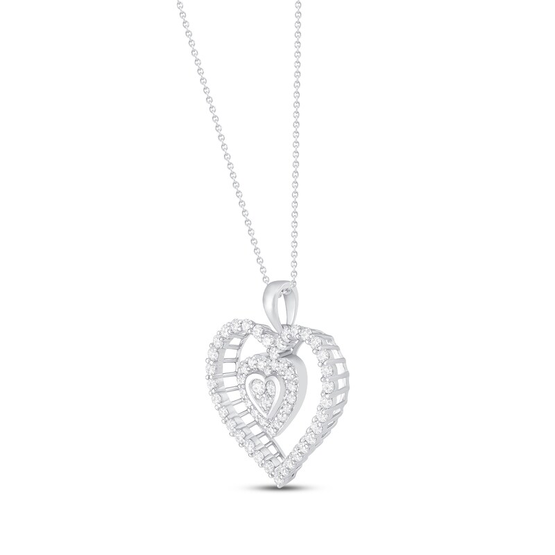 Main Image 2 of Previously Owned Diamond Heart Necklace 1 ct tw Round-cut 10K White Gold 19&quot;