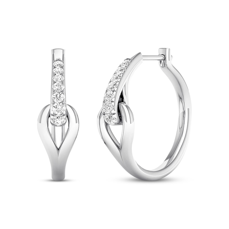 Main Image 1 of Previously Owned Love + Be Loved Diamond Hoop Earrings 1/6 ct tw Round-cut Sterling Silver