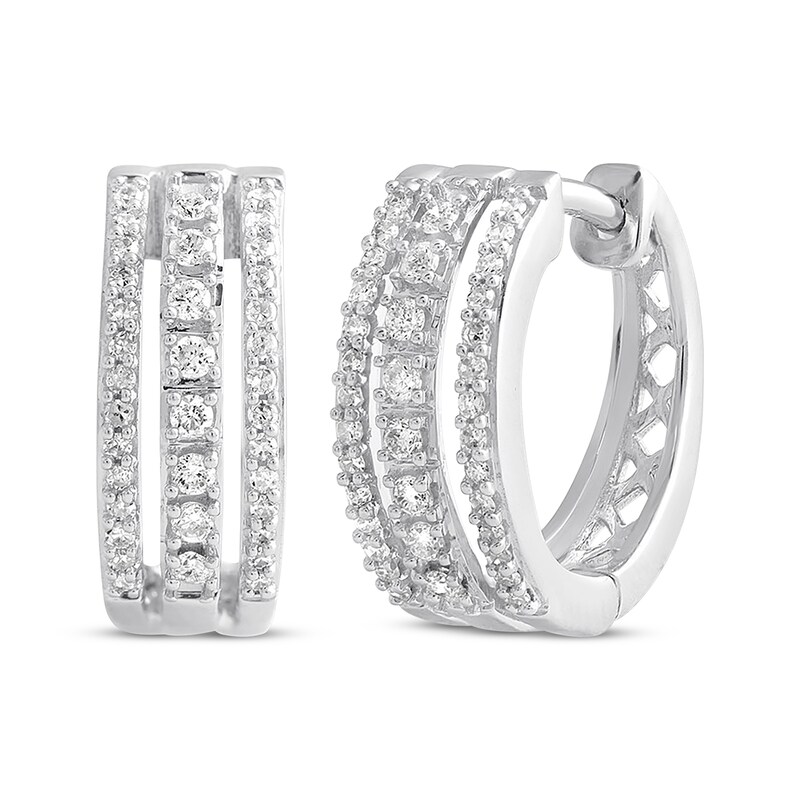 Main Image 1 of Previously Owned Diamond Hoop Earrings 1/4 ct tw Round-cut 10K White Gold