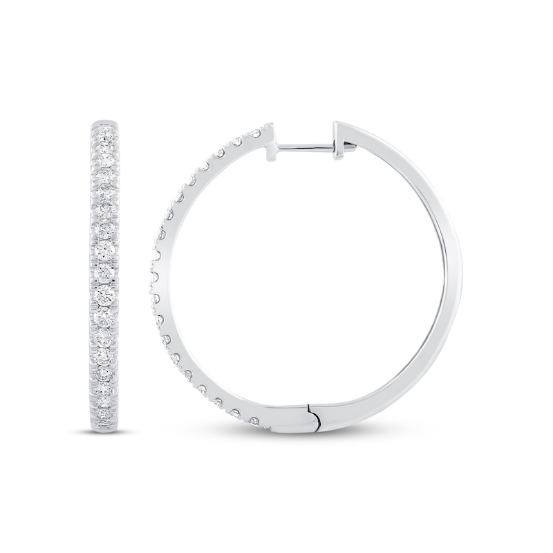 Main Image 1 of Previously Owned Diamond Hoop Earrings 1 ct tw Round-cut 10K White Gold