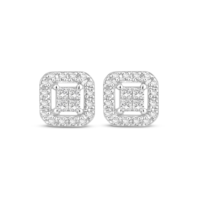 Main Image 2 of Previously Owned Diamond Stud Earrings 1/4 ct tw Round/Princess-cut 10K White Gold