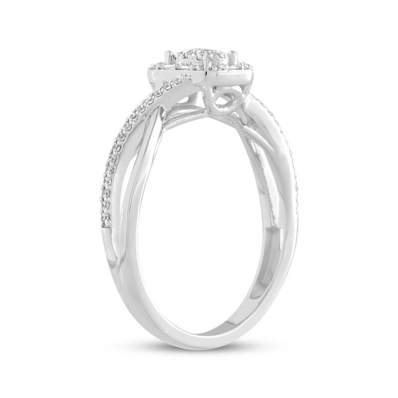 Previously Owned Diamond Promise Ring 1/4 ct tw Round/Baguette 10K White Gold