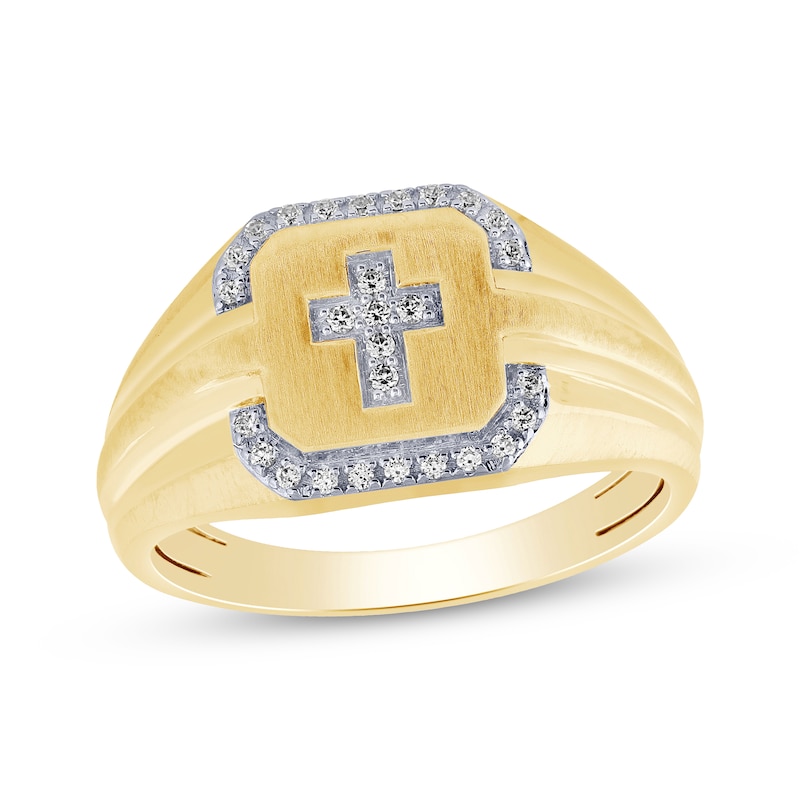 Previously Owned Men's Diamond Cross Ring 1/6 ct tw 10K Yellow Gold | Kay