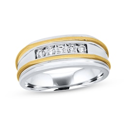 Previously Owned Men's Diamond Wedding Band 1/4 ct tw Round-cut 10K Two-Tone Gold