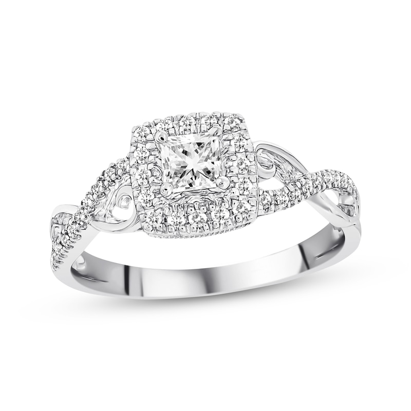 Main Image 1 of Previously Owned Diamond Engagement Ring 3/8 ct tw Princess & Round-cut 10K White Gold