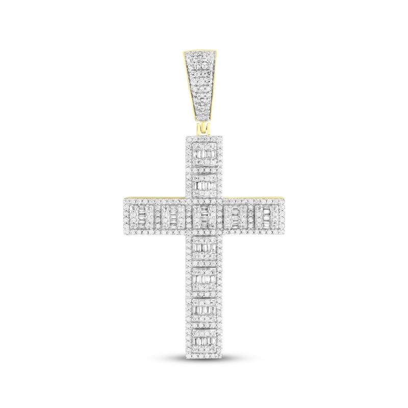Previously Owned Men's Diamond Cross Pendant 1-1/2 ct tw Round/Baguette 10K Yellow Gold