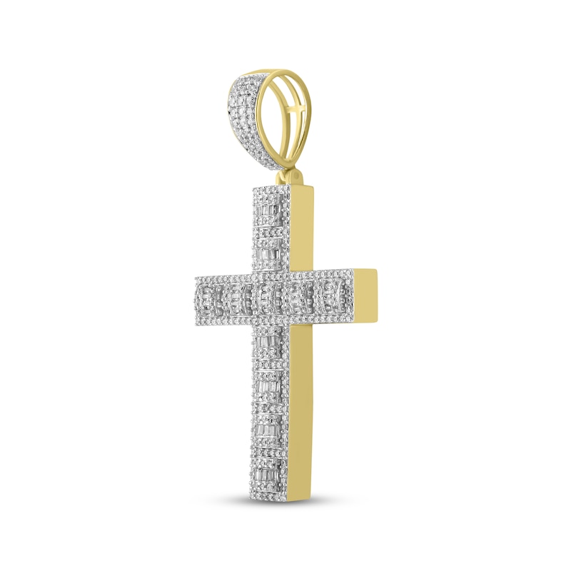 Previously Owned Men's Diamond Cross Pendant 1-1/2 ct tw Round/Baguette 10K Yellow Gold