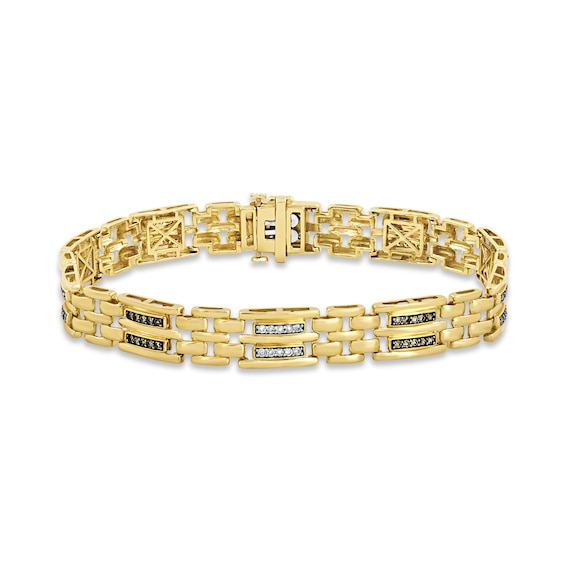 Previously Owned Men's Brown & White Diamond Bracelet 1 ct tw Round-cut 10K Yellow Gold 8.5"