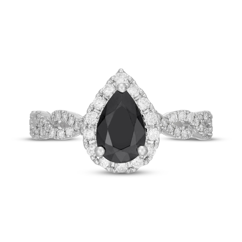 Main Image 3 of Previously Owned Neil Lane Black & White Diamond Engagement Ring 1-1/2 ct tw Pear & Round-cut 14K White Gold