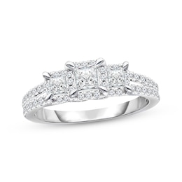 Previously Owned Three-Stone Diamond Engagement Ring 1 ct tw Princess & Round 14K White Gold