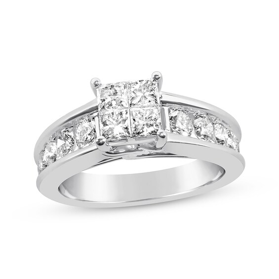 Previously Owned Diamond Engagement Ring 1-7/8 ct tw Princess & Round-cut 14K White Gold