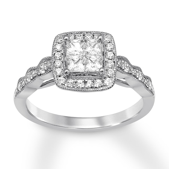 Previously Owned Diamond Engagement Ring 5/8 ct tw Princess & Round-cut 14K White Gold