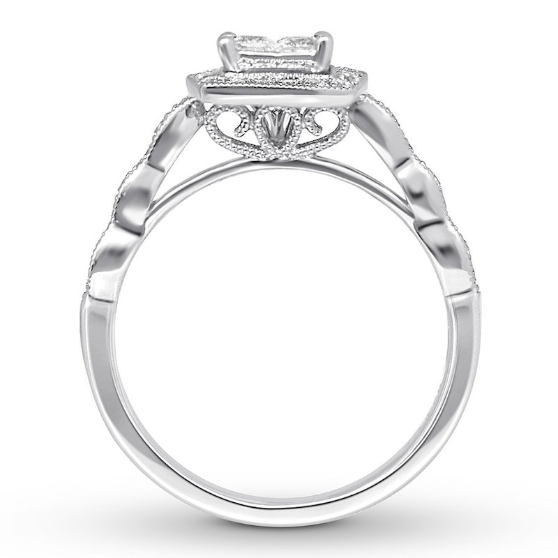 Previously Owned Diamond Engagement Ring 5/8 ct tw Princess & Round-cut 14K White Gold
