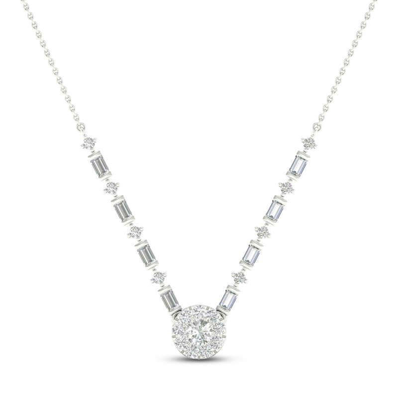 Main Image 1 of Previously Owned Diamond Fashion Necklace 1/4 ct tw Baguette/Round 10K White Gold 18"