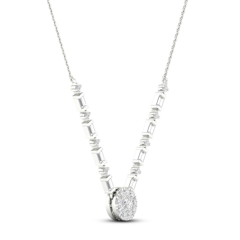 Main Image 2 of Previously Owned Diamond Fashion Necklace 1/4 ct tw Baguette/Round 10K White Gold 18"