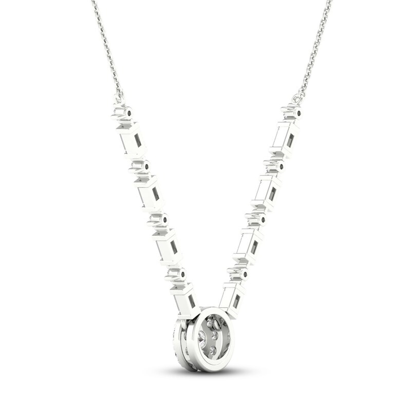 Main Image 4 of Previously Owned Diamond Fashion Necklace 1/4 ct tw Baguette/Round 10K White Gold 18"