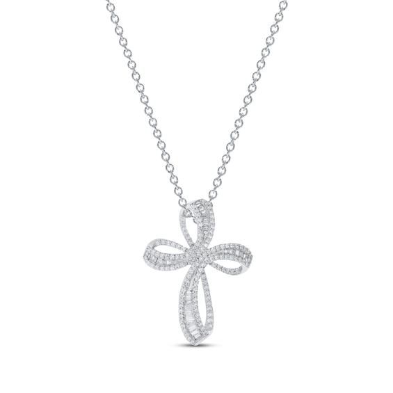 Previously Owned Diamond Cross Necklace 1 ct tw Round-cut 10K White Gold 18"