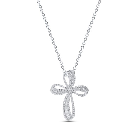 Previously Owned Diamond Cross Necklace 1 ct tw Round-cut 10K White Gold 18"