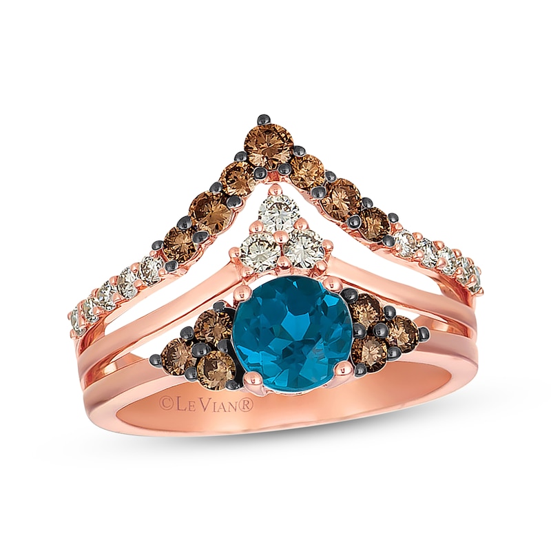 Main Image 1 of Previously Owned Le Vian Blue Topaz Ring 7/8 ct tw Diamonds 14K Strawberry Gold