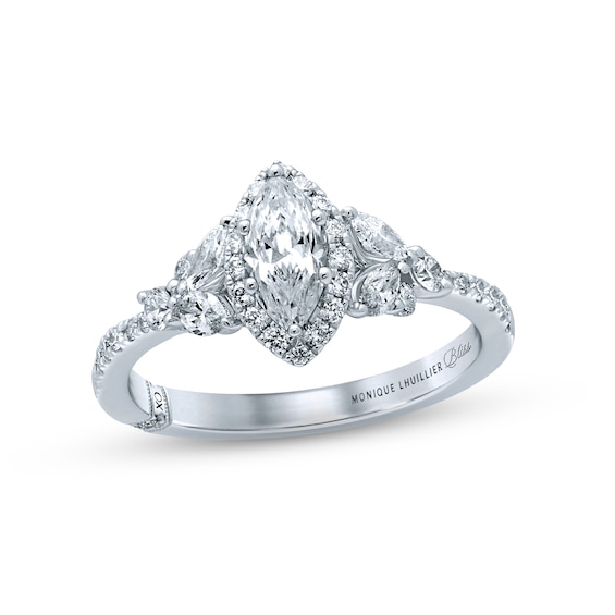 Previously Owned Monique Lhuillier Bliss Diamond Engagement Ring 1-1/8 ct tw Marquise & Round-cut 18K White Gold