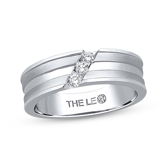 Previously Owned Men's THE LEO Wedding Band 1/6 ct tw Round-cut Diamonds 14K White Gold