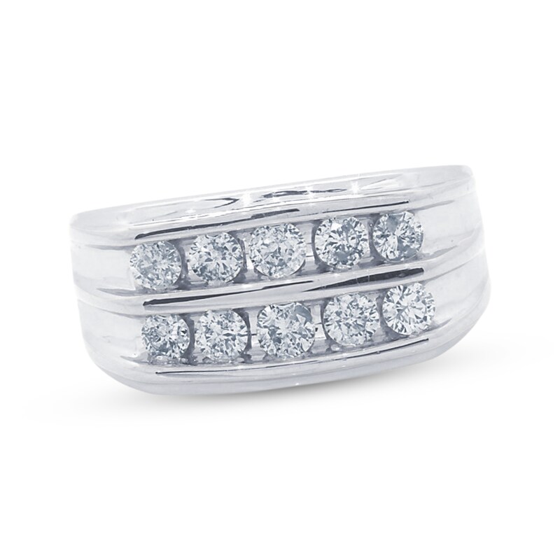 Main Image 1 of Previously Owned Men's Diamond Band 1 ct tw Round-cut 10K White Gold