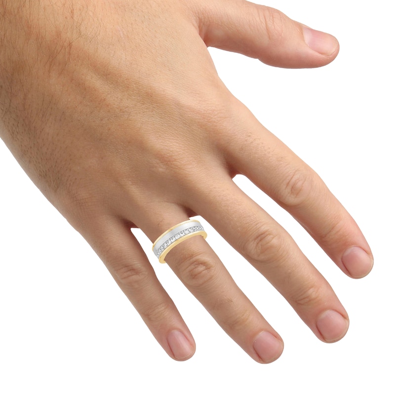 Main Image 2 of Previously Owned Men's Diamond Wedding Band 1/2 ct tw Round-cut 10K Two-Tone Gold