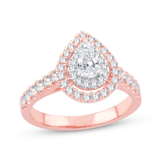 Previously Owned Diamond Engagement Ring 1 ct tw Pear & Round 14K Rose Gold