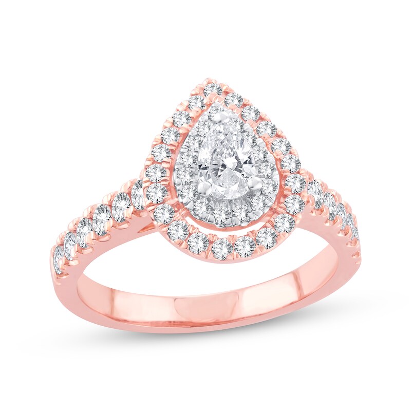 Previously Owned Diamond Engagement Ring 1 ct tw Pear & Round 14K Rose Gold