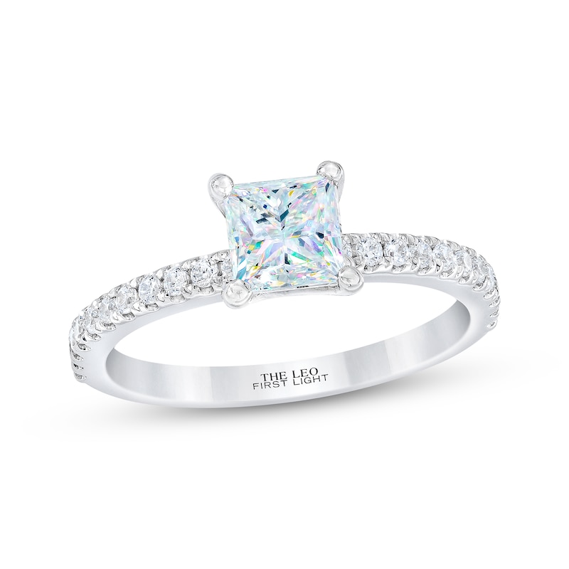 Previously Owned THE LEO First Light Diamond Engagement Ring 1-1/5 ct tw Princess & Round 14K White Gold