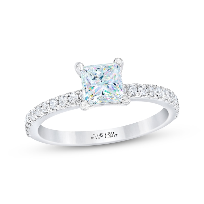 Main Image 1 of Previously Owned THE LEO First Light Diamond Engagement Ring 1-1/5 ct tw Princess & Round 14K White Gold
