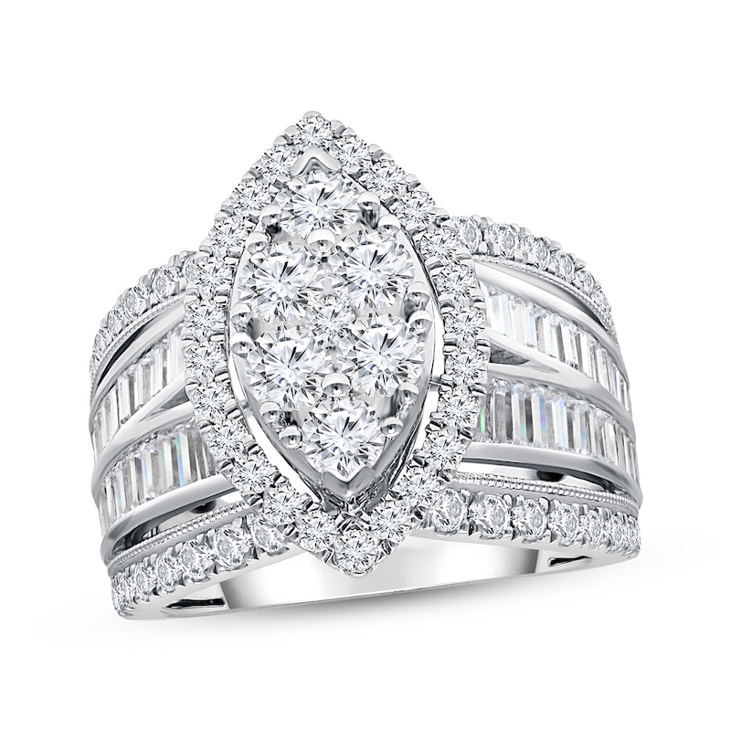 Main Image 1 of Previously Owned Diamond Engagement Ring 3 ct tw Round & Baguette 14K White Gold