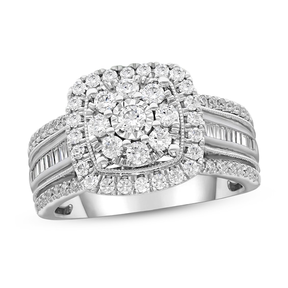Previously Owned Diamond Engagement Ring 1 ct tw Round & Baguette 10K White Gold