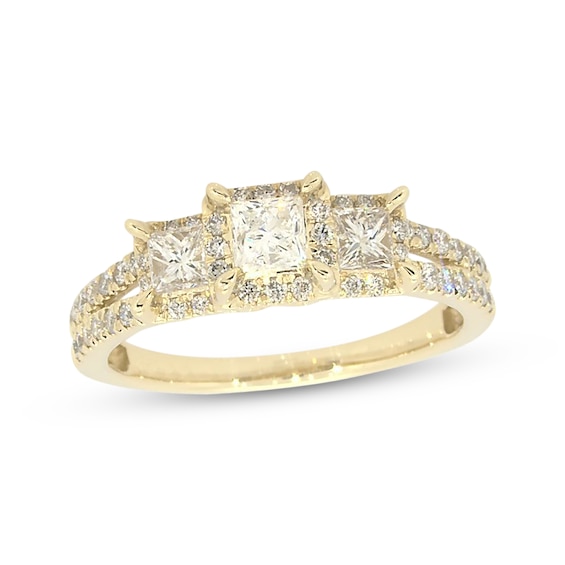 Previously Owned Diamond Three-Stone Engagement Ring 1 ct tw Princess & Round-cut 14K Yellow Gold Size 8