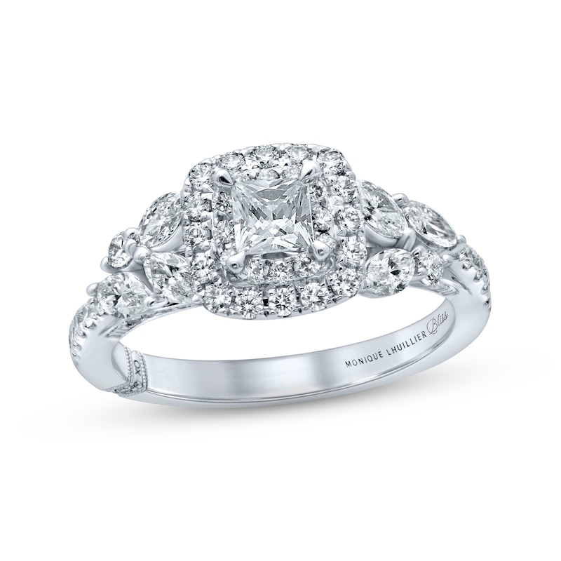 Main Image 1 of Previously Owned Monique Lhuillier Bliss Diamond Engagement Ring 1-1/6 ct tw Princess, Marquise & Round-cut 18K White Gold