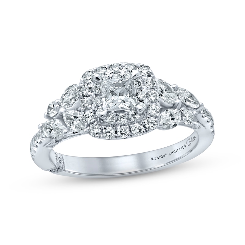 Previously Owned Monique Lhuillier Bliss Diamond Engagement Ring 1-1/6 ct tw Princess, Marquise & Round-cut 18K White Gold