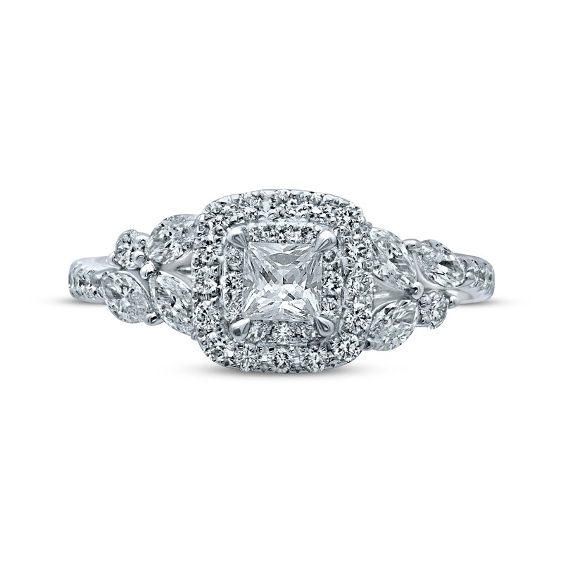 Main Image 4 of Previously Owned Monique Lhuillier Bliss Diamond Engagement Ring 1-1/6 ct tw Princess, Marquise & Round-cut 18K White Gold