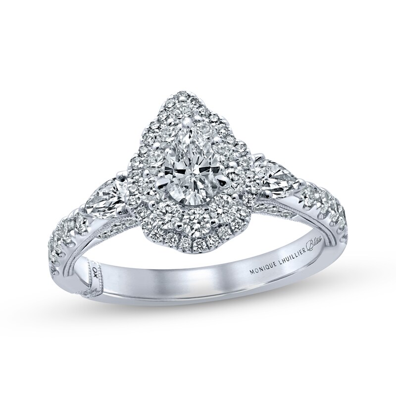 Previously Owned Monique Lhuillier Bliss Diamond Engagement Ring 1-1/4 ct tw Pear & Round-cut 18K White Gold