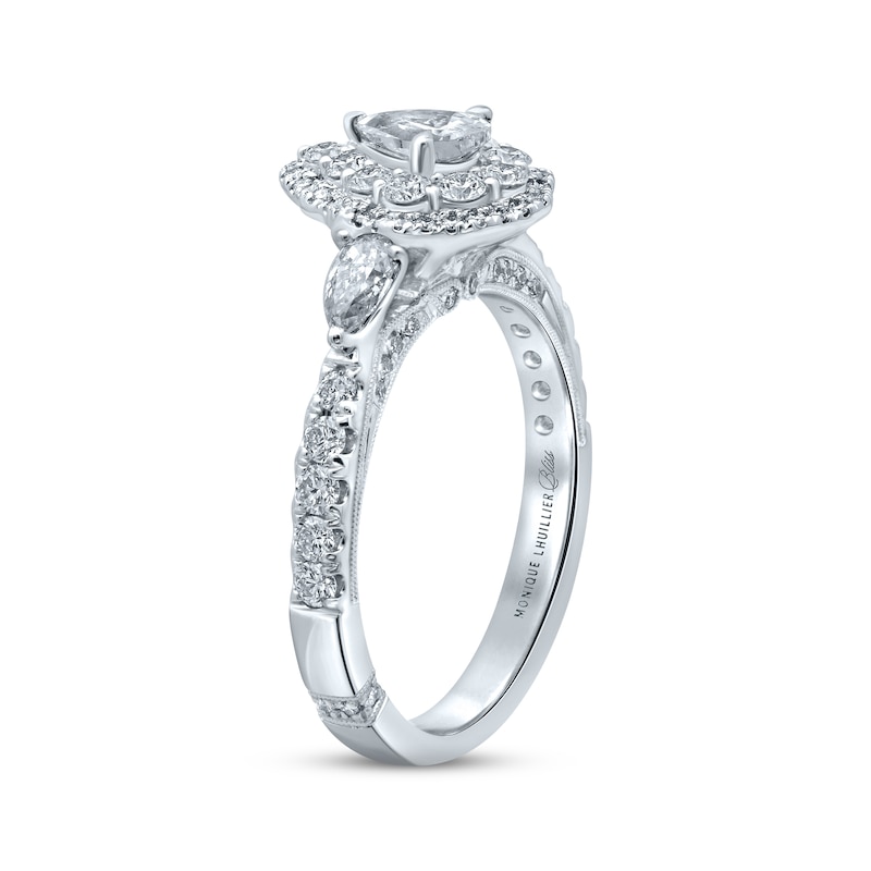 Previously Owned Monique Lhuillier Bliss Diamond Engagement Ring 1-1/4 ct tw Pear & Round-cut 18K White Gold