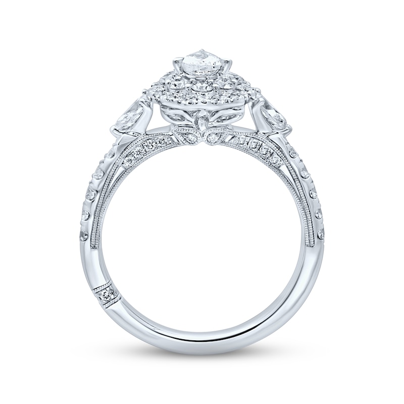 Previously Owned Monique Lhuillier Bliss Diamond Engagement Ring 1-1/4 ct tw Pear & Round-cut 18K White Gold