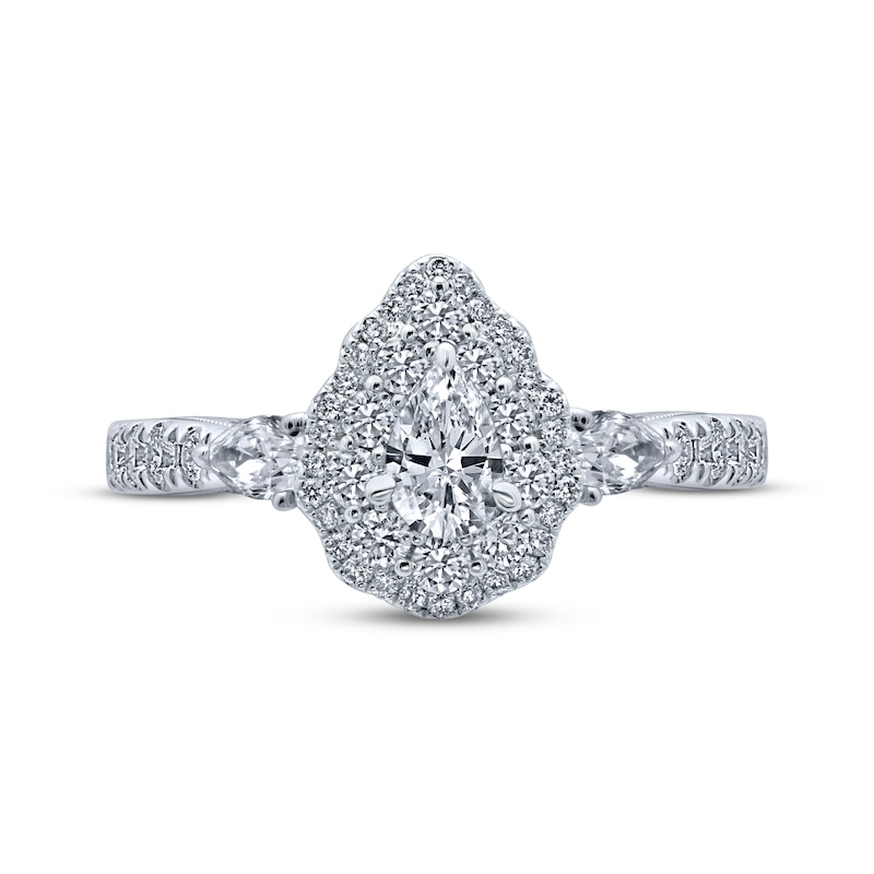 Previously Owned Monique Lhuillier Bliss Diamond Engagement Ring 1-1/4 ct tw Pear & Round-cut 18K White Gold