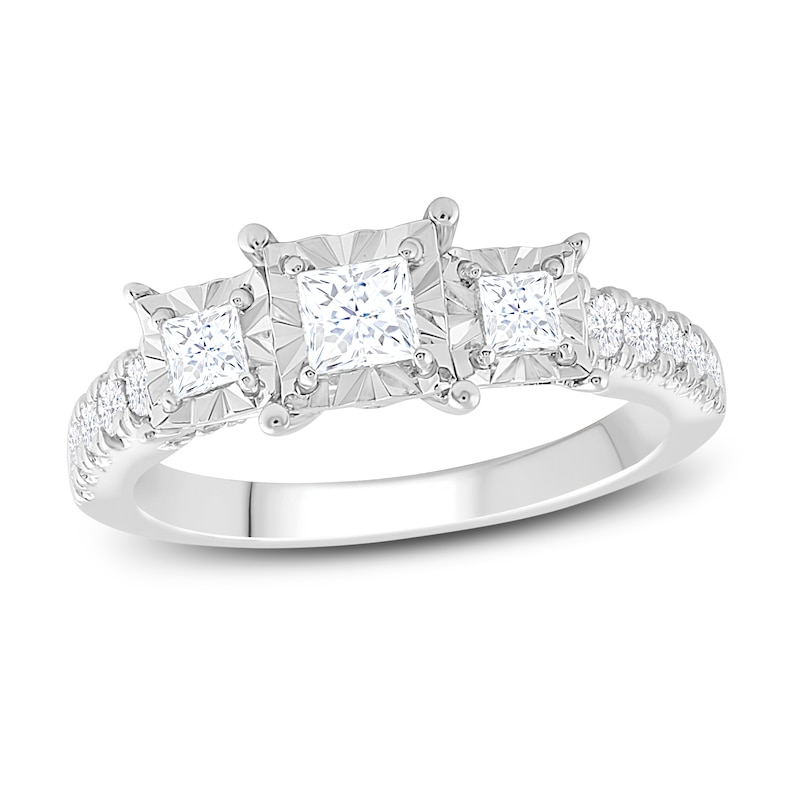 Previously Owned Three-Stone Diamond Engagement Ring 1 ct tw Princess & Round 10K White Gold