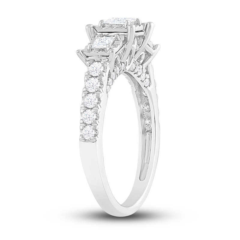 Previously Owned Three-Stone Diamond Engagement Ring 1 ct tw Princess & Round 10K White Gold