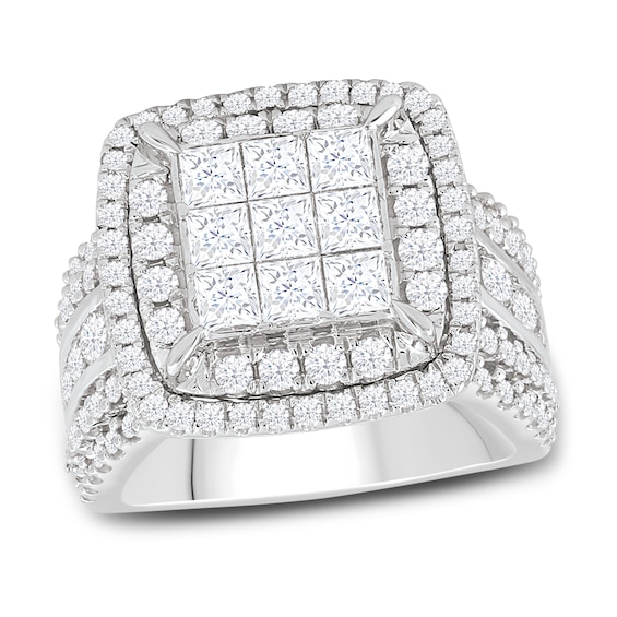 Previously Owned Multi-Diamond Engagement Ring 3 ct tw Princess & Round 10K White Gold