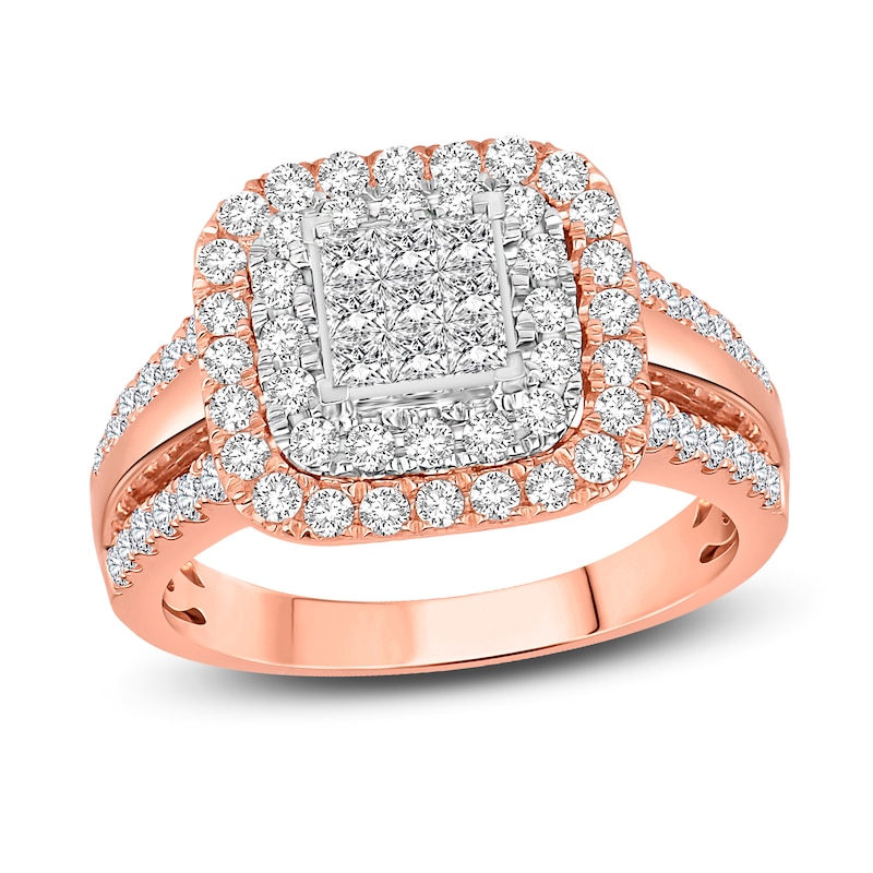 Previously Owned Multi-Diamond Engagement Ring 1 ct tw Princess & Round 10K Two-Tone Gold
