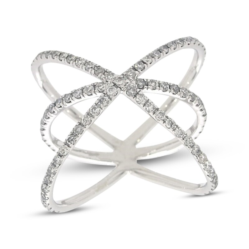 Main Image 1 of Previously Owned Diamond Crisscross Ring 3/4 ct tw Round-cut 10K White Gold - Size 7