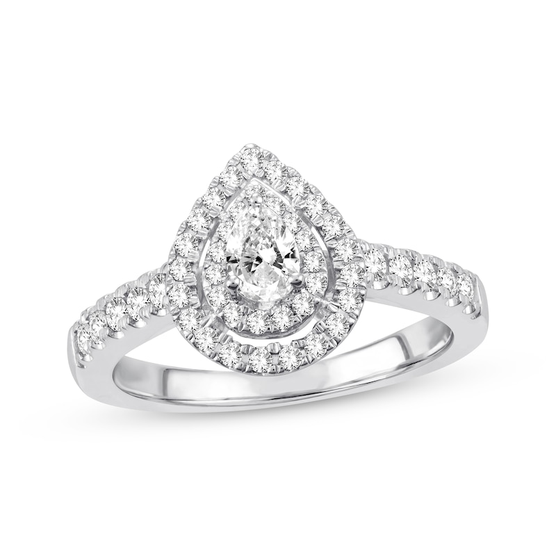 Main Image 1 of Previously Owned Diamond Engagement Ring 1/2 ct tw Pear & Round-cut 14K White Gold